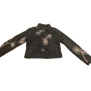 Tsunami‎ ESQ Vintage Gray Fleece Lined Flower Dandelion Jacket Coat Size Small